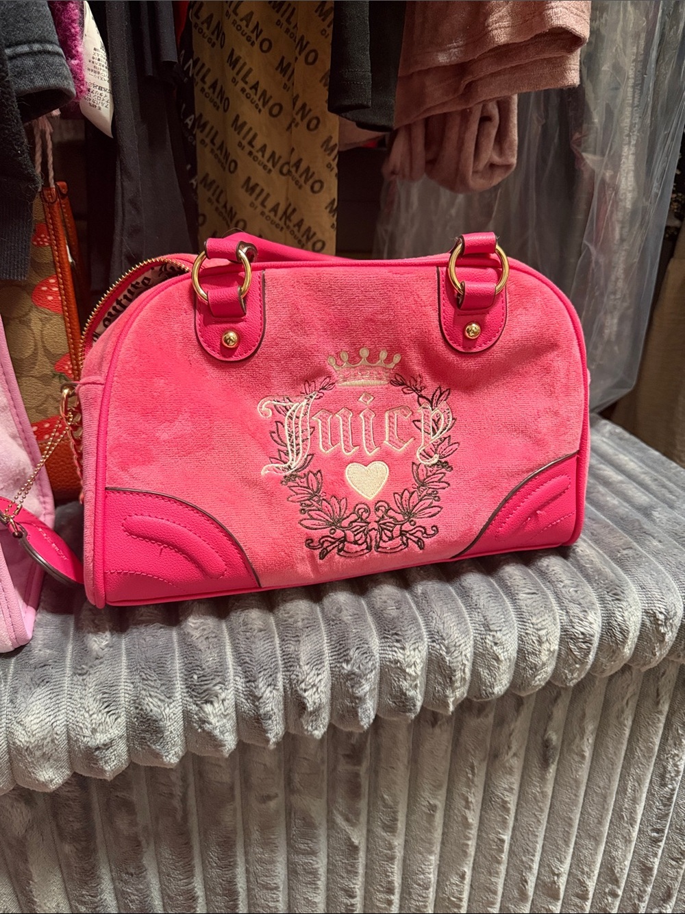 Juicy Couture Vibrant Pink Suede Logo Satchel